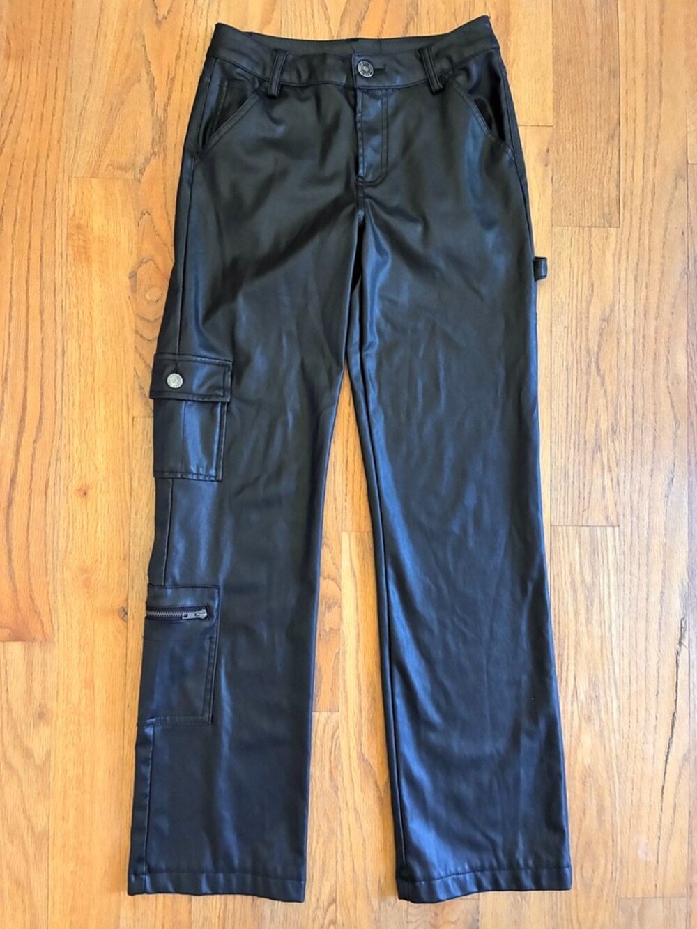 Hot Kiss Black Vegan Leather Cargo Carpenter Pants Women's Small